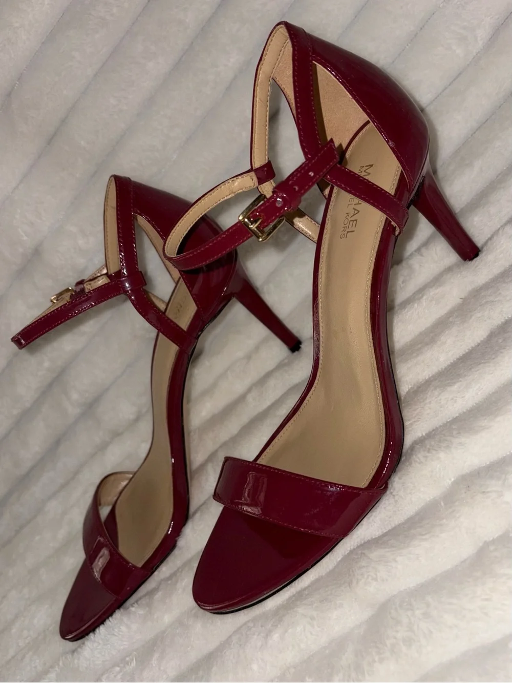 Michael Kors Women's Burgundy Patent Leather Ankle-Strap Heels 8M